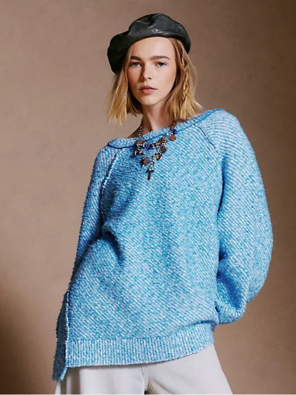 Free People | NWOT Carter Blue Marled Crewneck Tunic Sweater Sz M